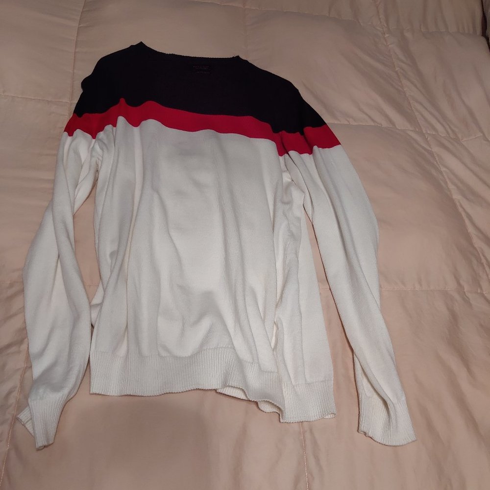 Men's Sweater ZARA MAN Crew Neck color block red white navy Long Sleeve Large